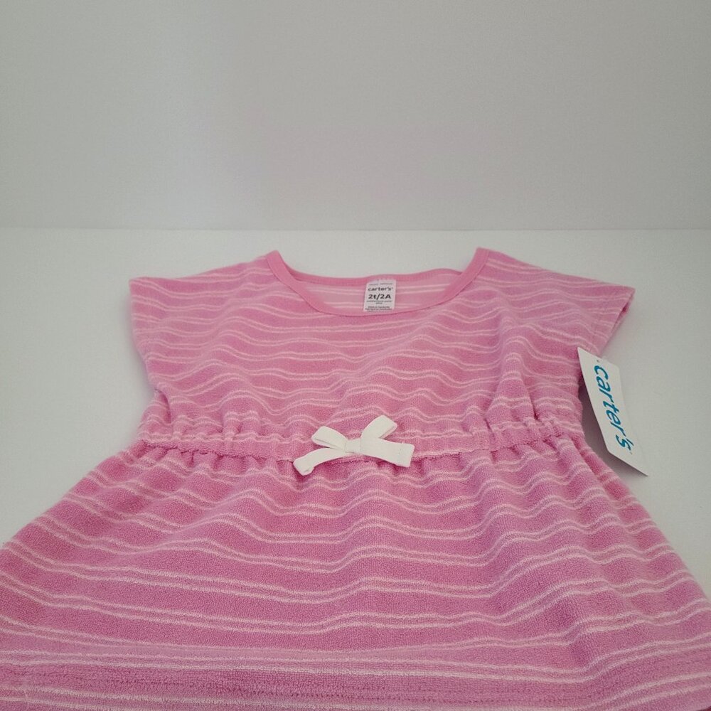 CARTER’S Toddler Girl Terry Swim Cover‑Up — Pink/White Striped | 4T